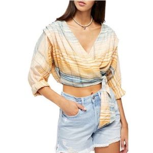 NWT Free People Striped Wrap Crop Top Blouse